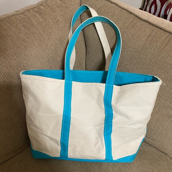 Aqua LL Bean Zip Top Boat and Tote w/ Long Handles - Picture 1 of 2